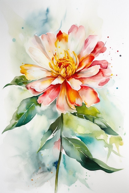 A watercolor painting of a flower with a pink and orange flower.