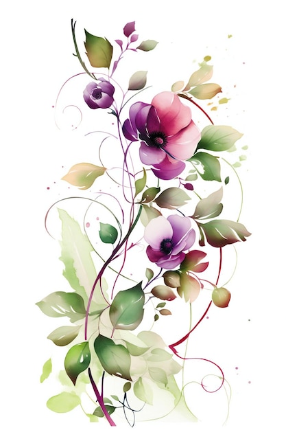 A watercolor painting of a flower with purple flowers.