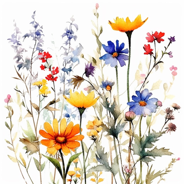 A watercolor painting of flowers and a bunch of flowers