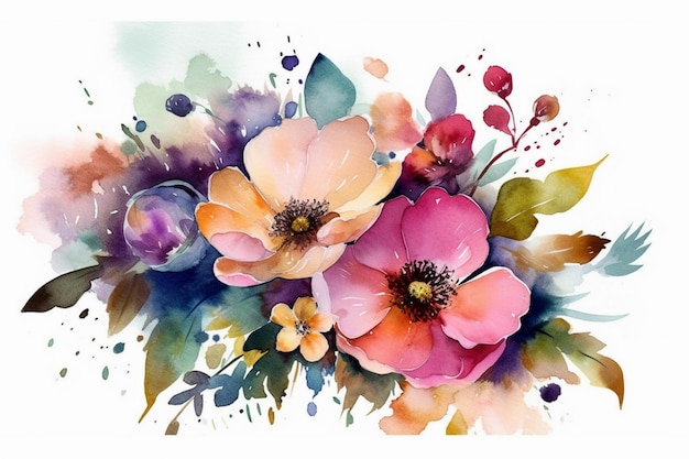 Watercolor painting of flowers in a colorful style.