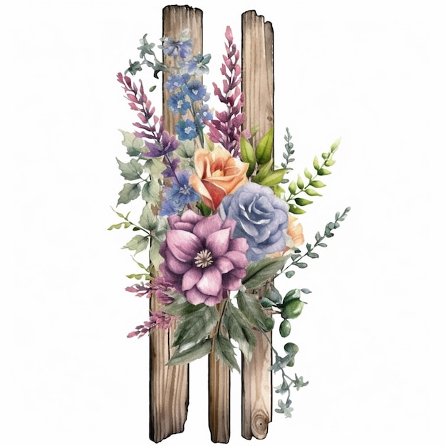 A watercolor painting of flowers and a fence with the word " on it "