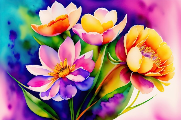 watercolor painting of flowers in spring bright colors background wallpaper abstract