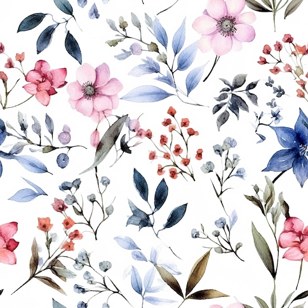 A watercolor painting of flowers on a white background Generative AI image