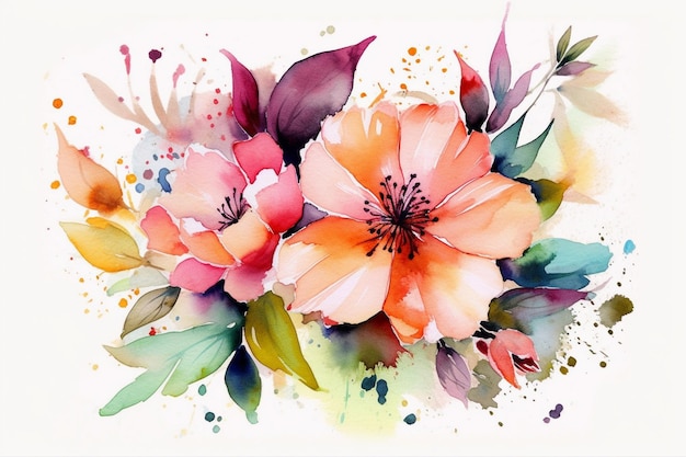 A watercolor painting of flowers with a colorful background.