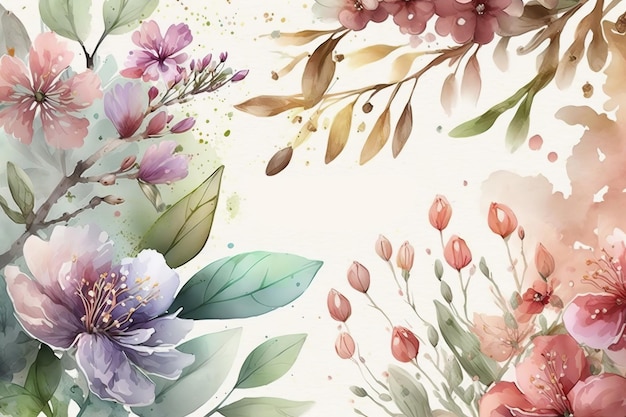 A watercolor painting of flowers with a green leaf and the word spring on it.