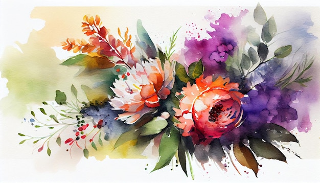 A watercolor painting of flowers with a purple background.