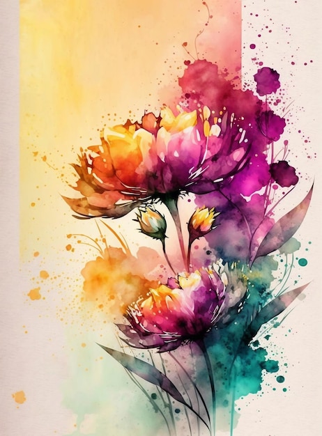 A watercolor painting of flowers with the word spring on it.