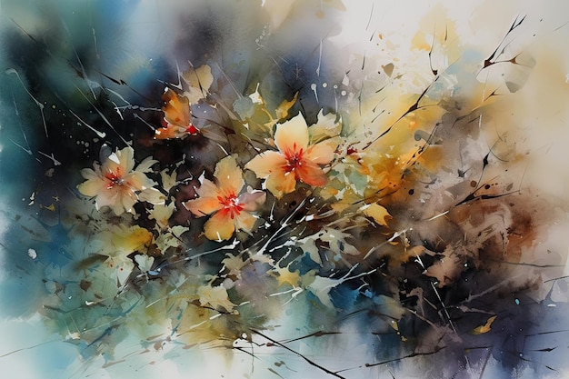 A watercolor painting of flowers with the word spring on it