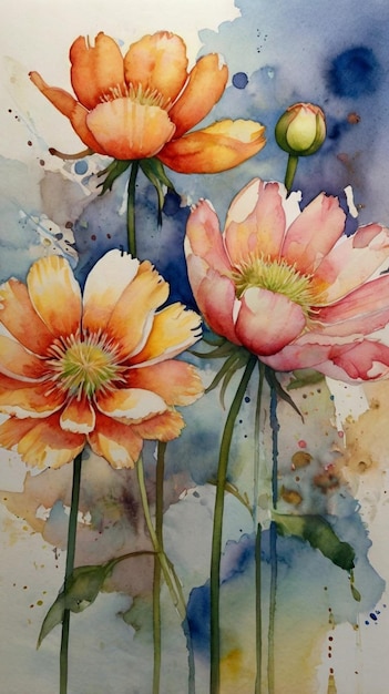 Watercolor painting Fragmented memories of flowers Explore the concept of abstract flowers as fragme