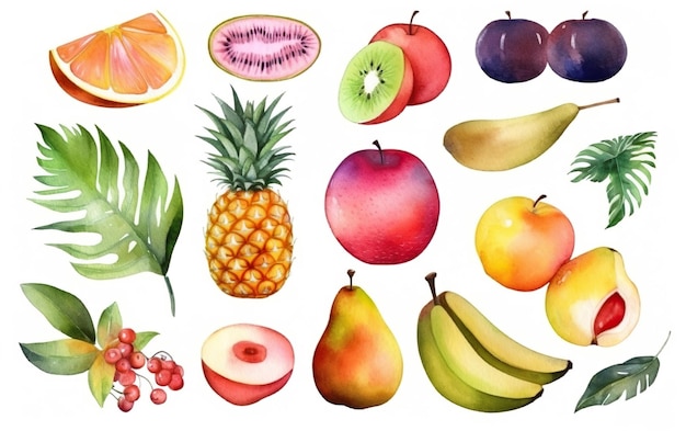 A watercolor painting of fruits including one of the fruits.