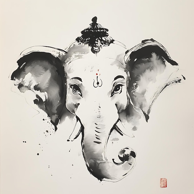 Watercolor Painting of Ganesha Hindu Deity