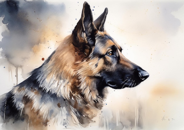 A watercolor painting of a german shepherd