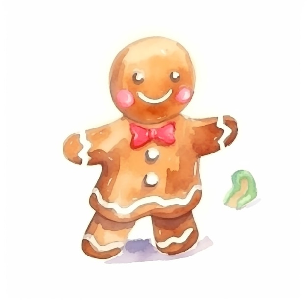 Photo watercolor painting of a gingerbread man