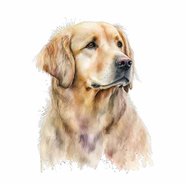 A watercolor painting of a golden retriever dog isolated on white background