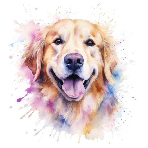 Watercolor painting of golden retriever dog