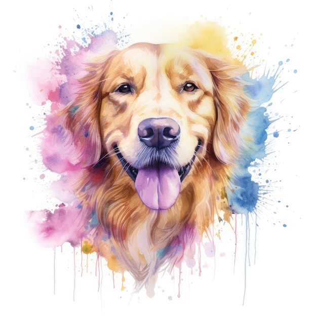 Watercolor painting of golden retriever dog