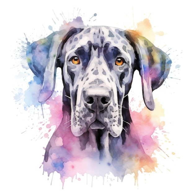 Watercolor painting of great dane dog