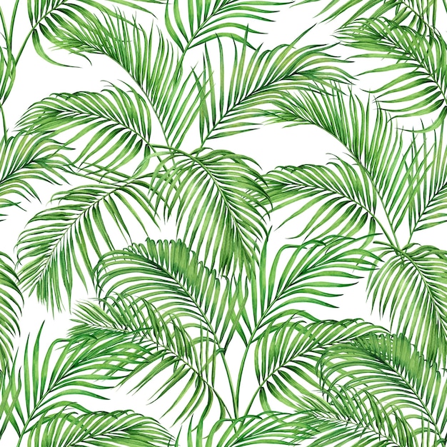 Watercolor painting green tropical leaves seamless pattern background