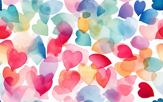 a watercolor painting of hearts with a background of hearts