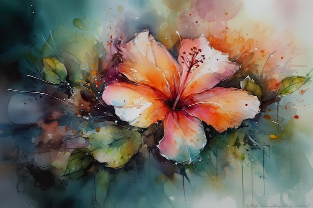 A watercolor painting of a hibiscus flower