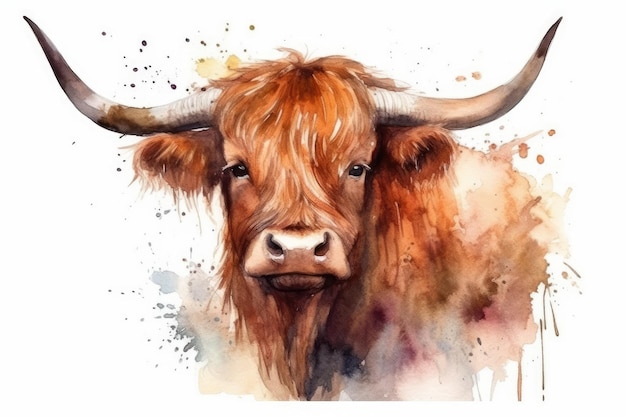 A watercolor painting of a highland cow 4k high resolution image