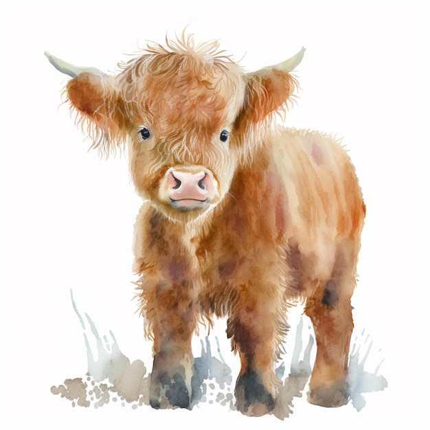 A watercolor painting of a highland cow.