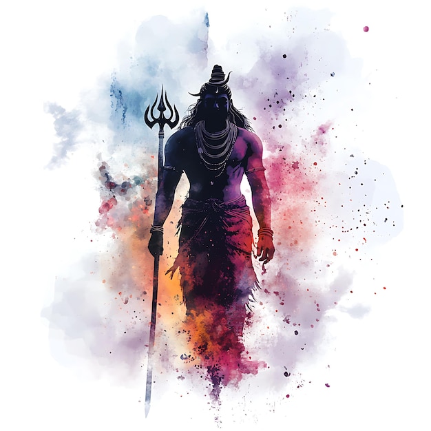 Photo watercolor painting of hindu god shiva with trishul