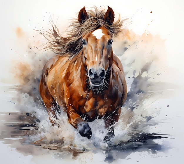 A watercolor painting of a horse thats running