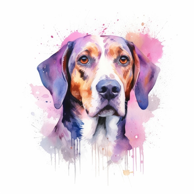 Watercolor painting of hound with white background