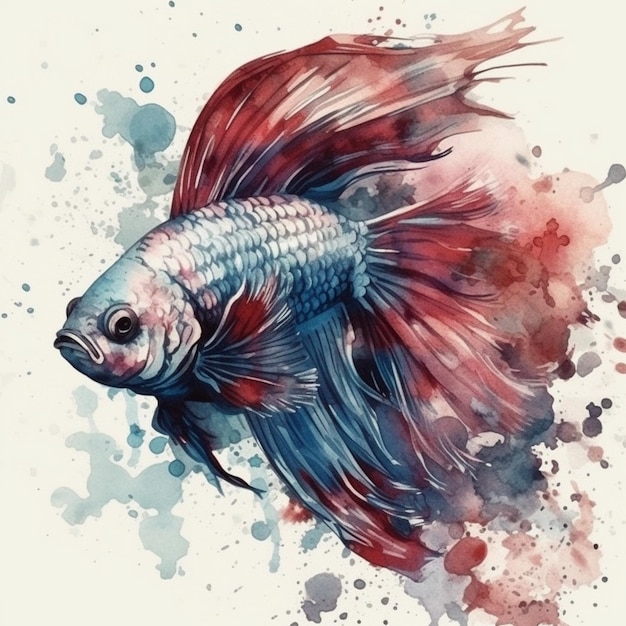 Watercolor painting of a large betta fish