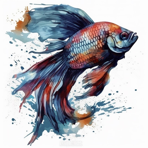 Watercolor painting of a large betta fish