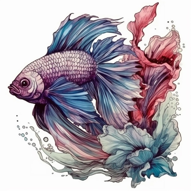 Watercolor painting of a large betta fish