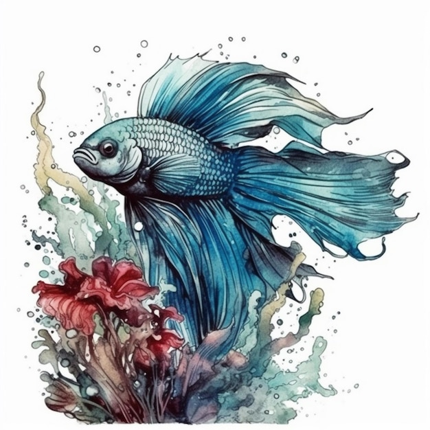 Watercolor painting of a large betta fish