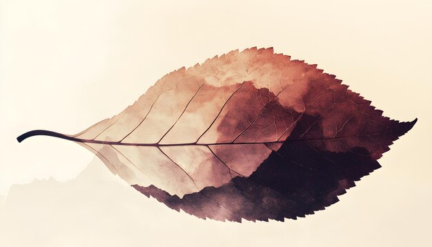 a watercolor painting of a leaf with the reflection of a leaf in the water