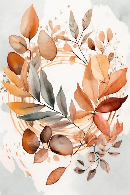 A watercolor painting of leaves and branches.