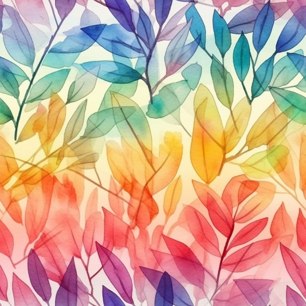 A watercolor painting of leaves and flowers.