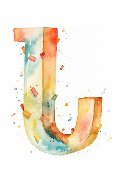 A watercolor painting of a letter j with sprinkles on it.