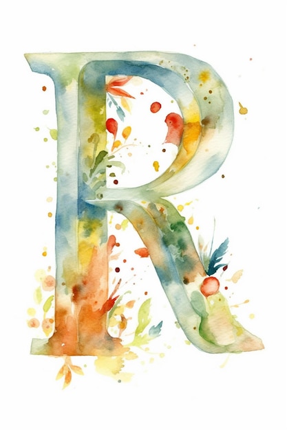 Photo watercolor painting of a letter r