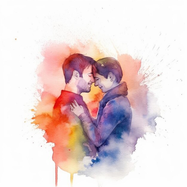 Watercolor painting of LGBT couple aged thirty