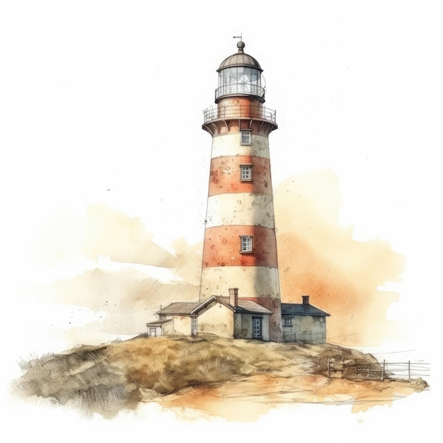 A watercolor painting of a lighthouse