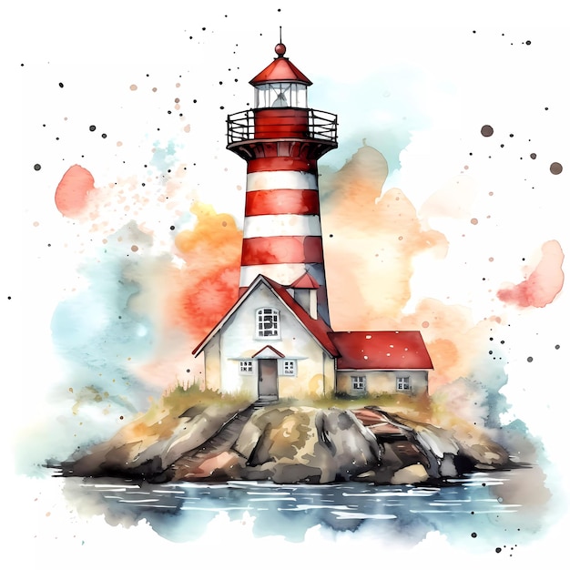 A watercolor painting of a lighthouse