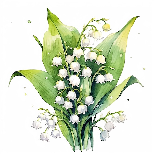 A watercolor painting of lily of the valley