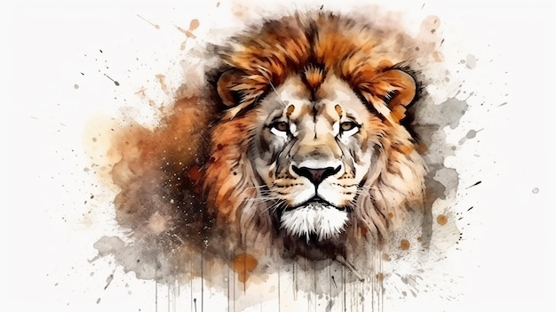 A watercolor painting of a lion's face