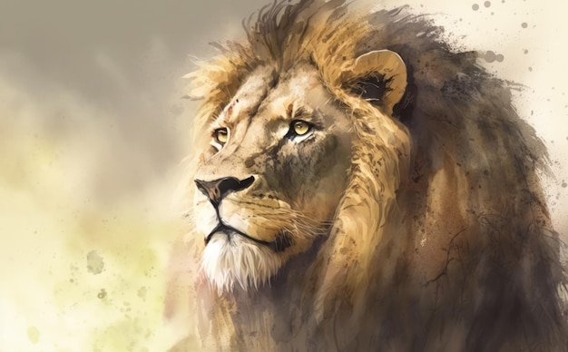 A watercolor painting of lion. watercolor illustrations for kids cartoon style ai generated