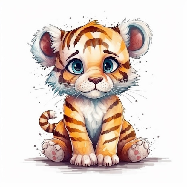 Watercolor painting of Little Tiger Chibi