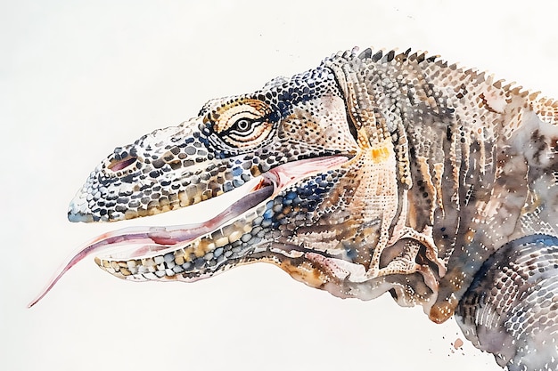 Photo watercolor painting of a lizard with its tongue out