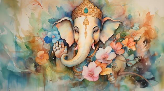 watercolor painting of load Ganesha AI Generative