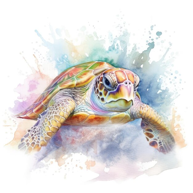 Watercolor painting of loggerhead turtle with white background