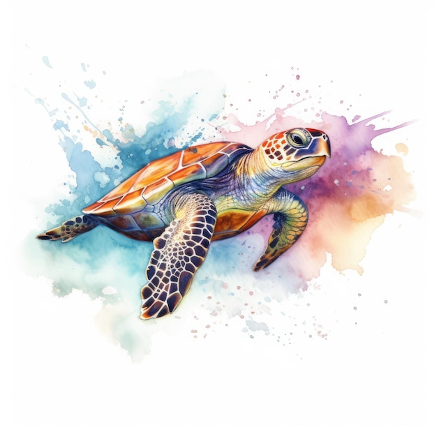 Watercolor painting of loggerhead turtle with white background