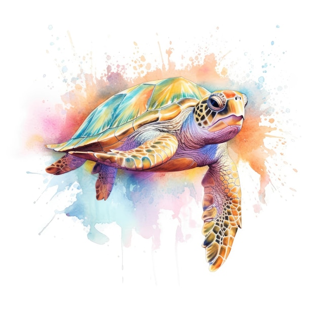 Watercolor painting of loggerhead turtle with white background